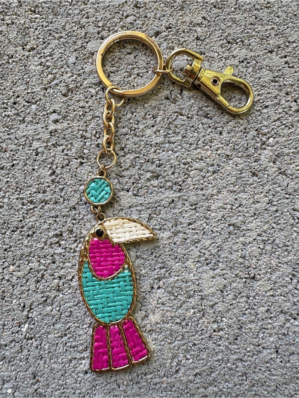 Gold Toucan Keychain Charm in Turquoise, Pink & White - Picture 3 of 7